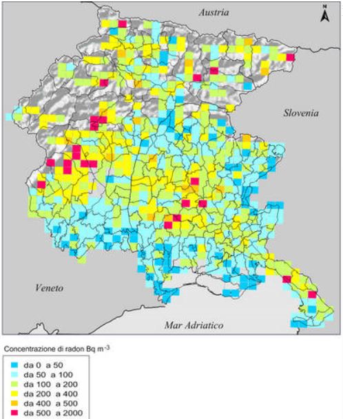 Mappe radon di Friuli Venezia Giulia - Campagna locale nelle abitazioni - Mappa dei risultati per micro quadrante geografico senza dati numerici