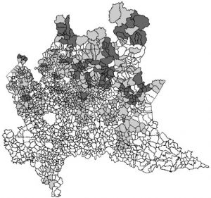 Mappe radon della Lombardia. Campagna nazionale e locale. Mappa delle concentrazioni di radon divisa per Comuni.
